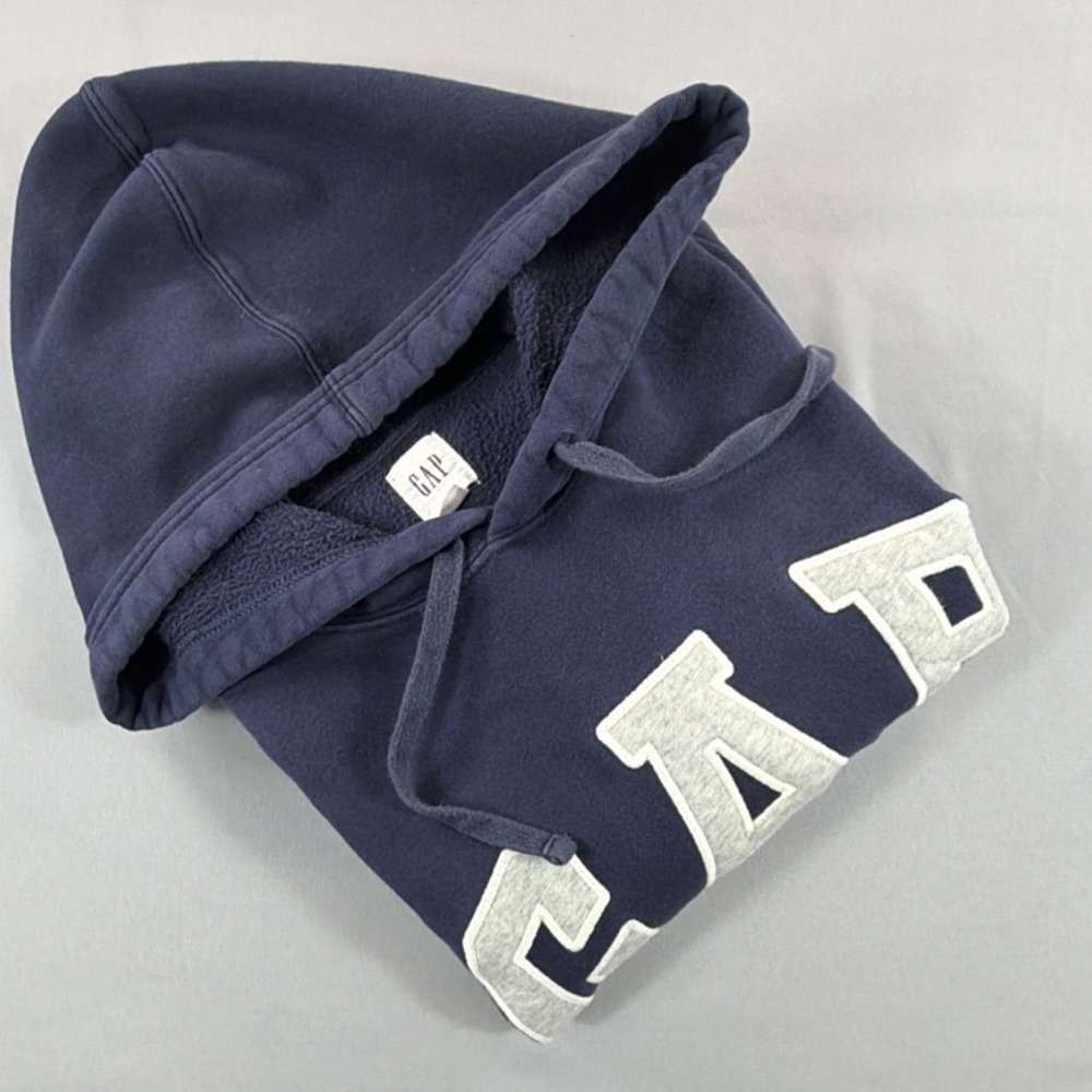 Gap Heritage Logo Hoodie Mens XL Navy Fleece Pullover Hooded Pockets